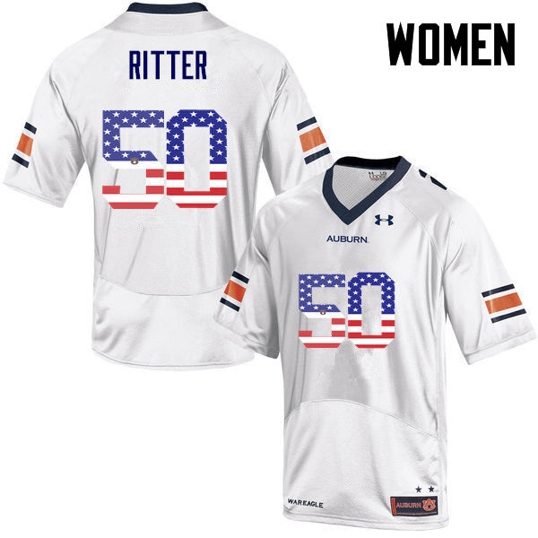Women #50 Chase Ritter Auburn Tigers USA Flag Fashion College Football Jerseys-White